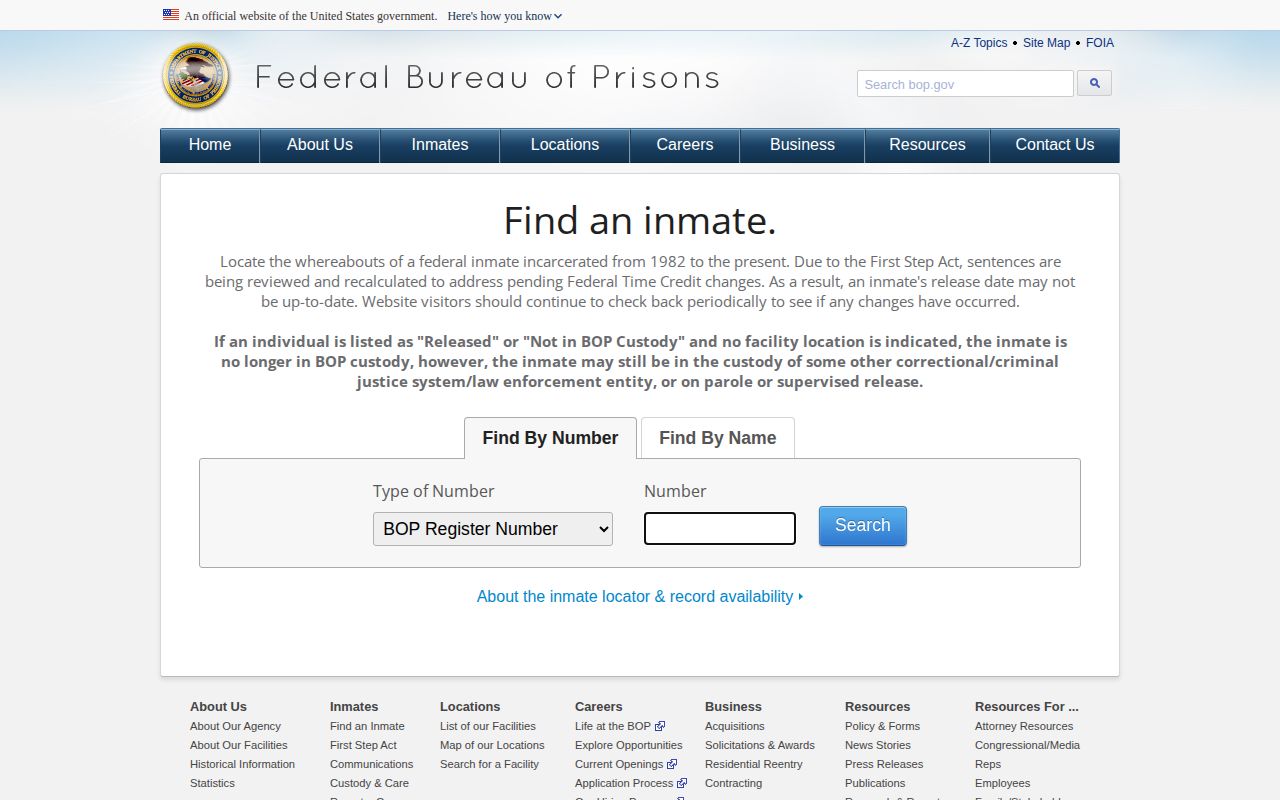 BOP federal released-person lookup for an Itawamba County custody question