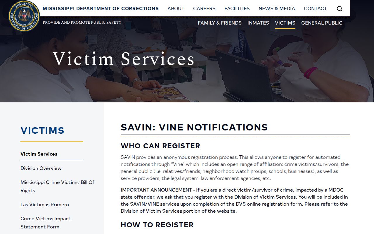 Mississippi SAVIN Registration Link for an Itawamba County release alert